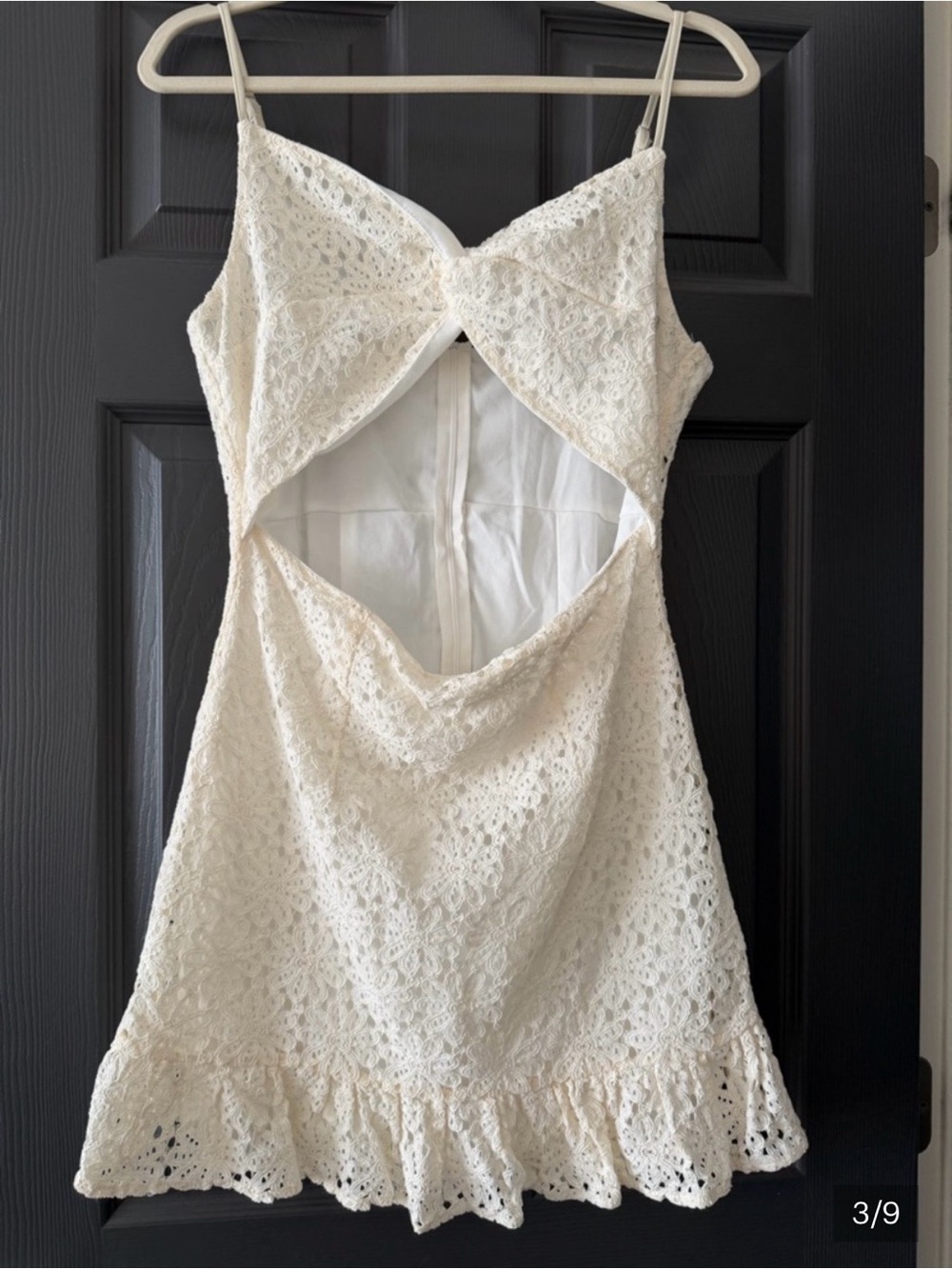 SHEIN White Lace Cutout Mini Dress Size L Ruffle Summer Vacation